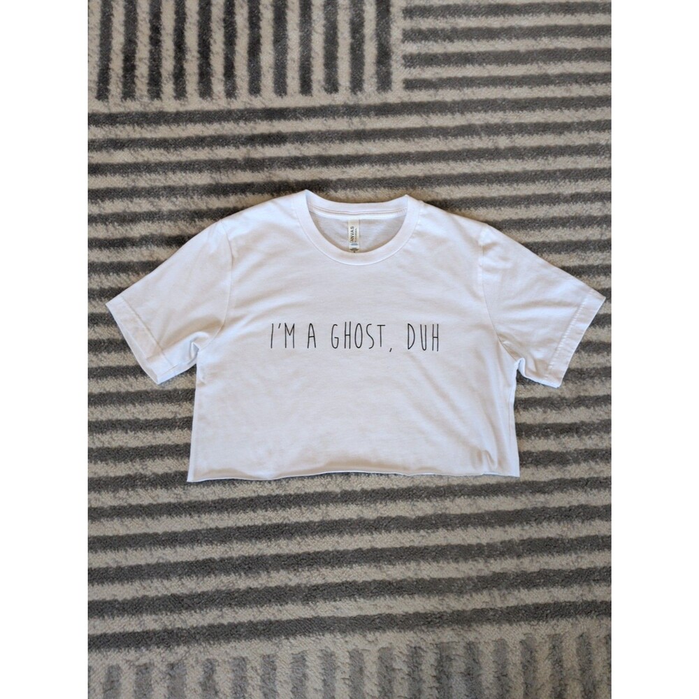 "I'm A Ghost, Duh" Cropped Halloween Tee Shirt M